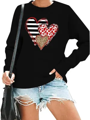 Valentine's Day Women's Funny Love Heart Graphic Shirt - Casual Long Sleeve Pullover Top