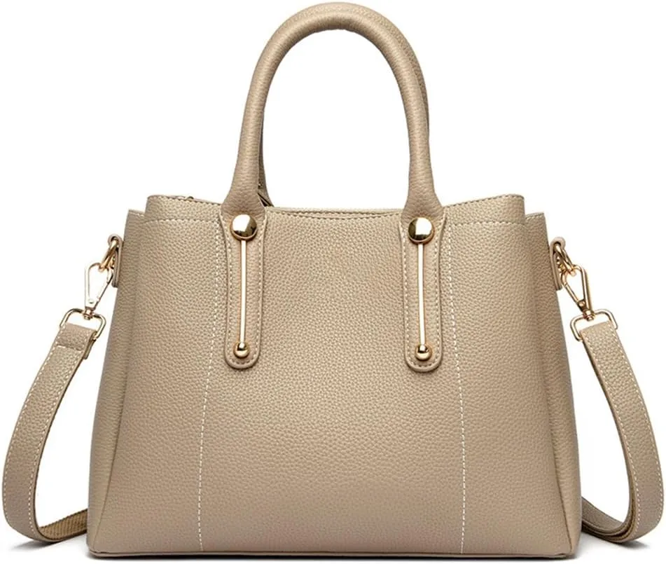 Vegan Leather Handbags for Women - Stylish Top Handle Crossbody Satchel Tote in Khaki