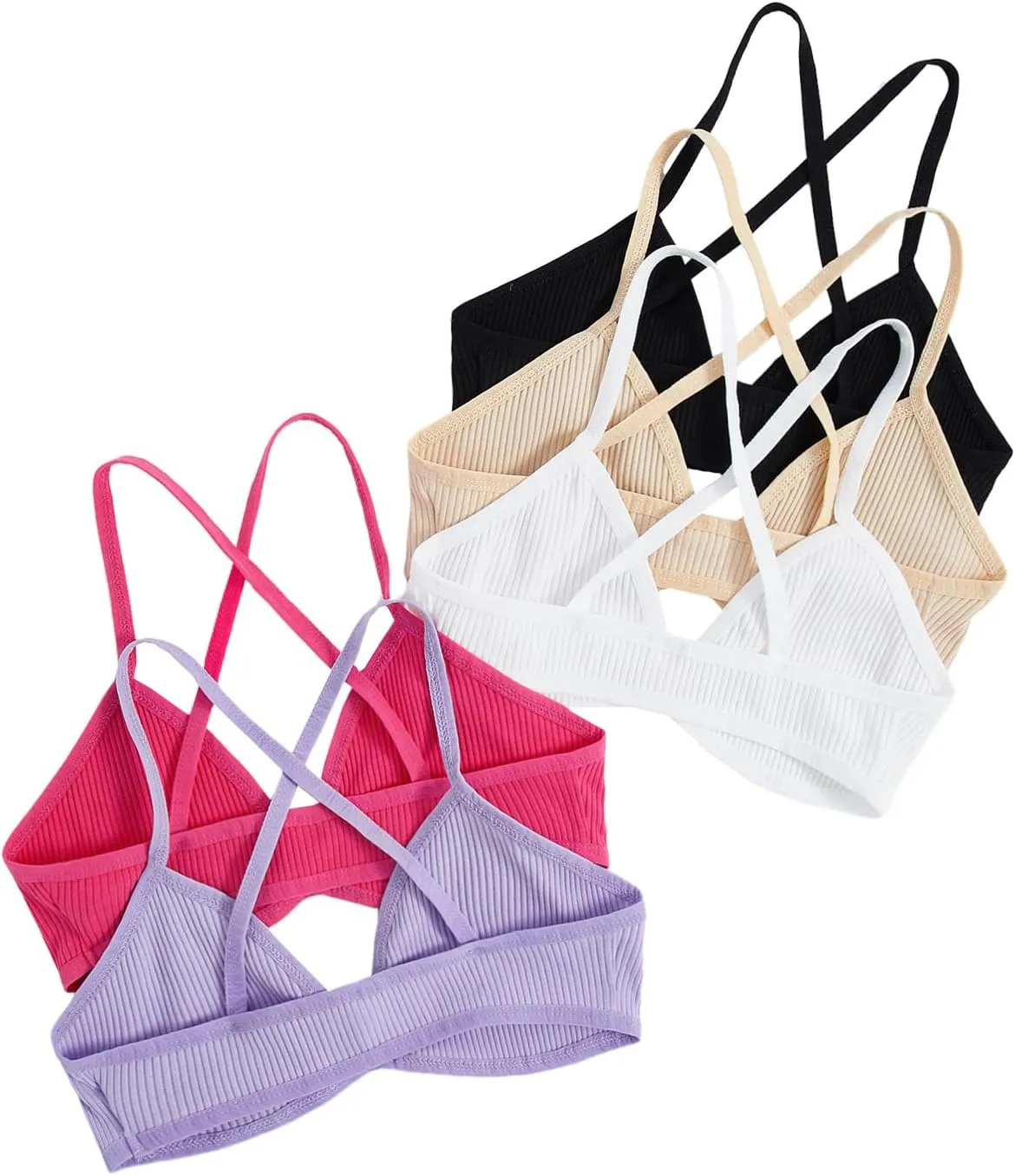 Verdusa Women's 5 Pack Criss Cross Back Bralette Top Ribbed Camisole Bra