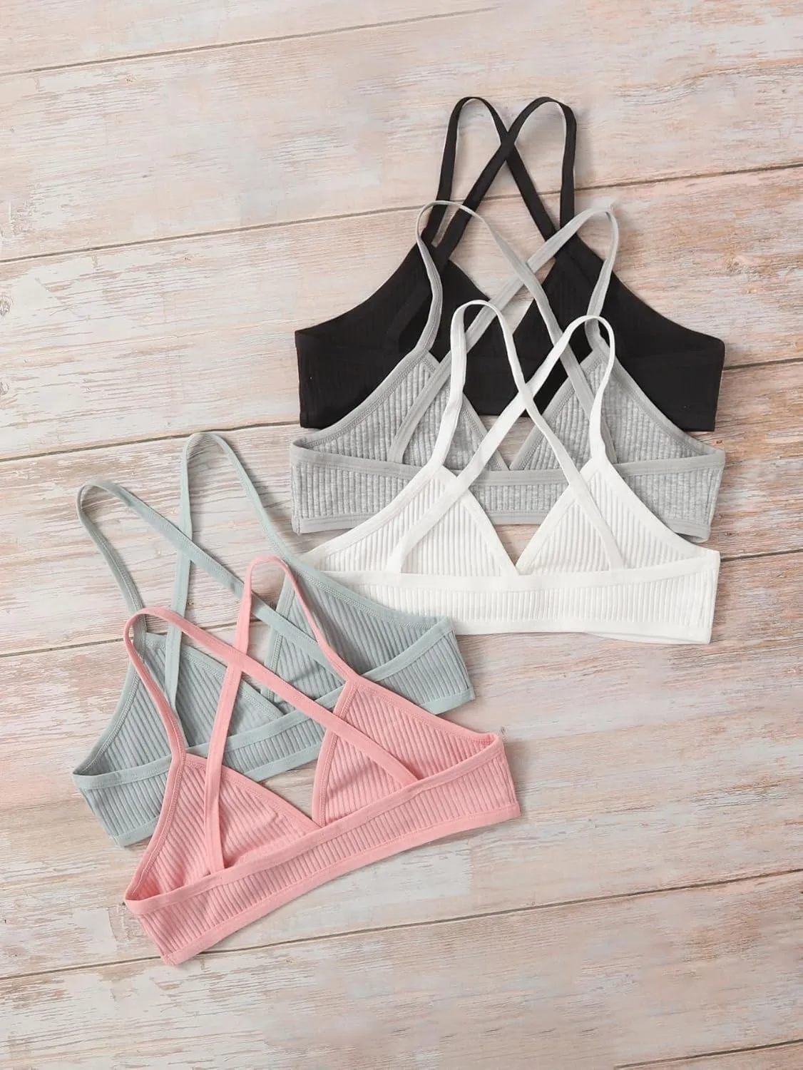 Verdusa Women's 5 Pack Criss Cross Back Bralette Top Ribbed Camisole Bra