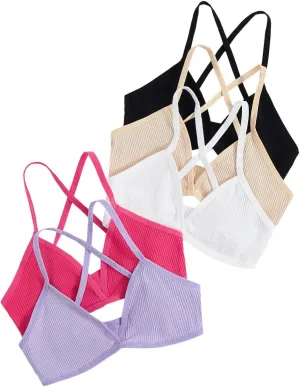 Verdusa Women's 5 Pack Criss Cross Back Bralette Top Ribbed Camisole Bra
