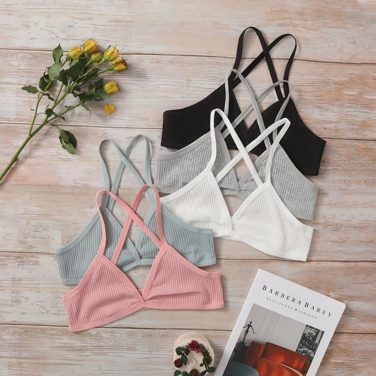 Verdusa Women's 5 Pack Criss Cross Back Bralette Top Ribbed Camisole Bra