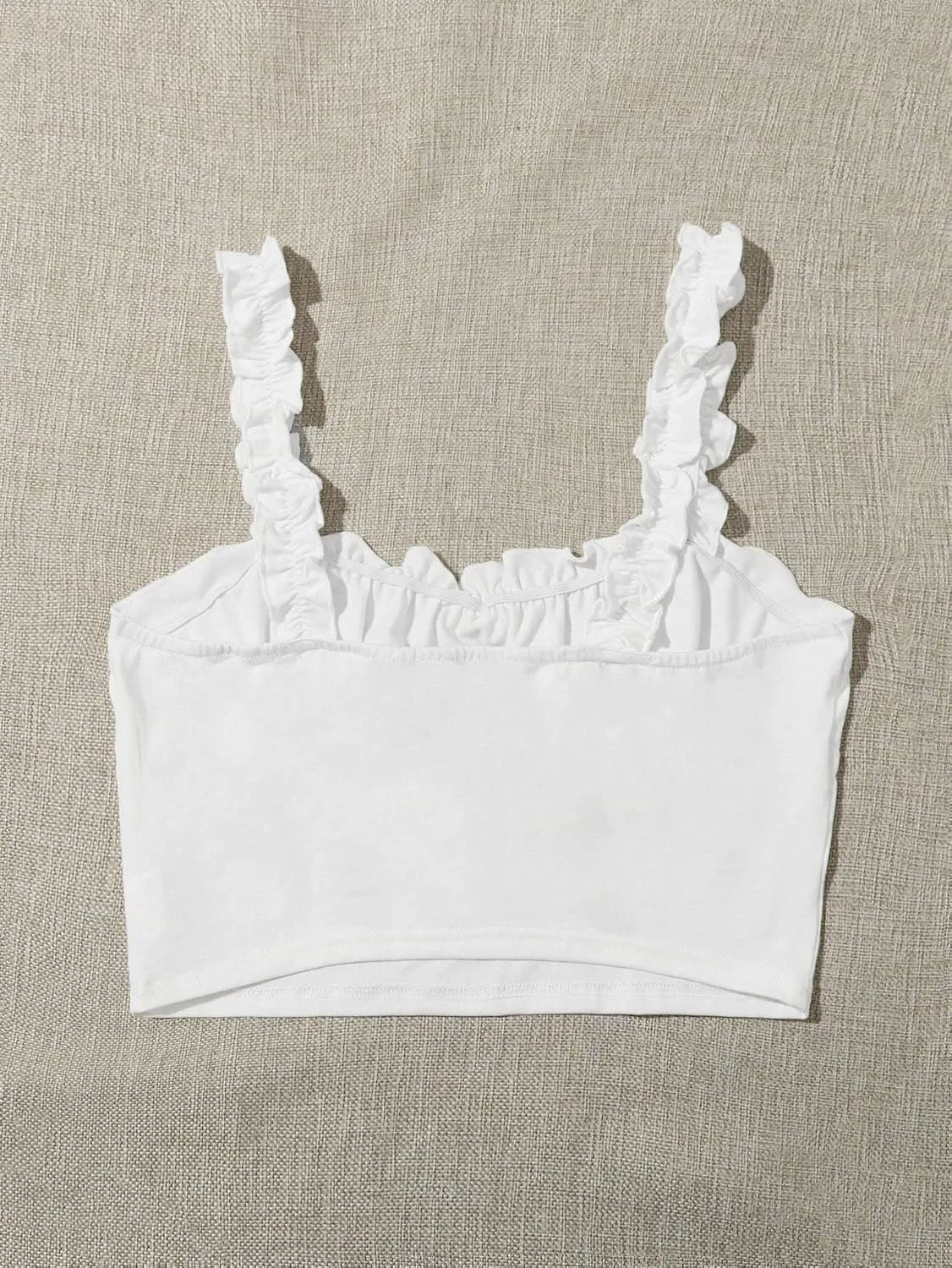 Verdusa Women's Frill Trim Strap Tie Knot Ruched Front Bustier Crop Top