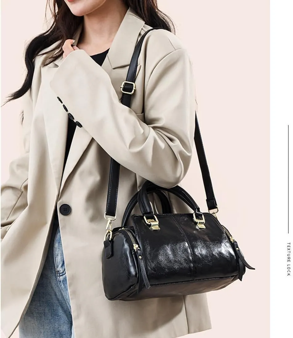 Vintage Leather Satchel Handbag for Women - Stylish Top Handle Crossbody Purse in Yellow
