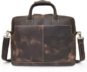Vintage Men's Briefcase Computer Bag Leather Shoulder Bun Top Layer Cowhide Work Handbag