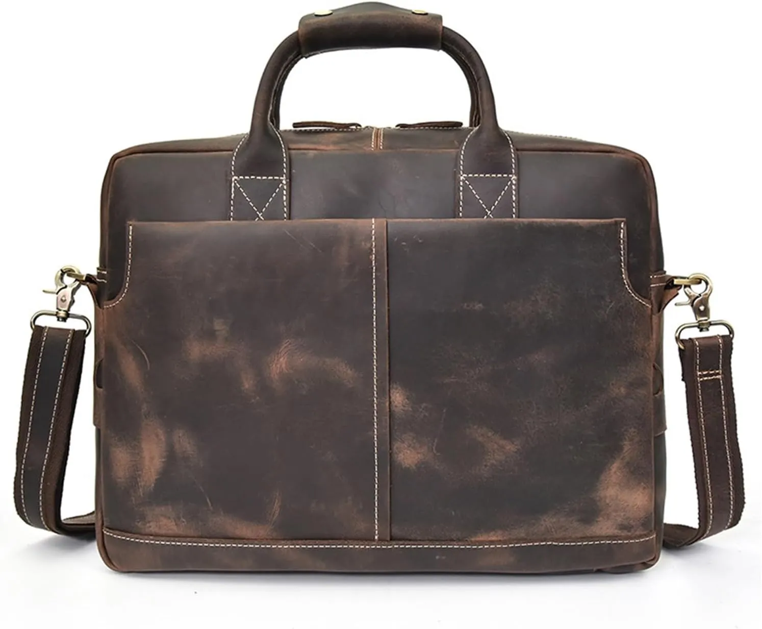 Vintage Men's Briefcase Computer Bag Leather Shoulder Bun Top Layer Cowhide Work Handbag
