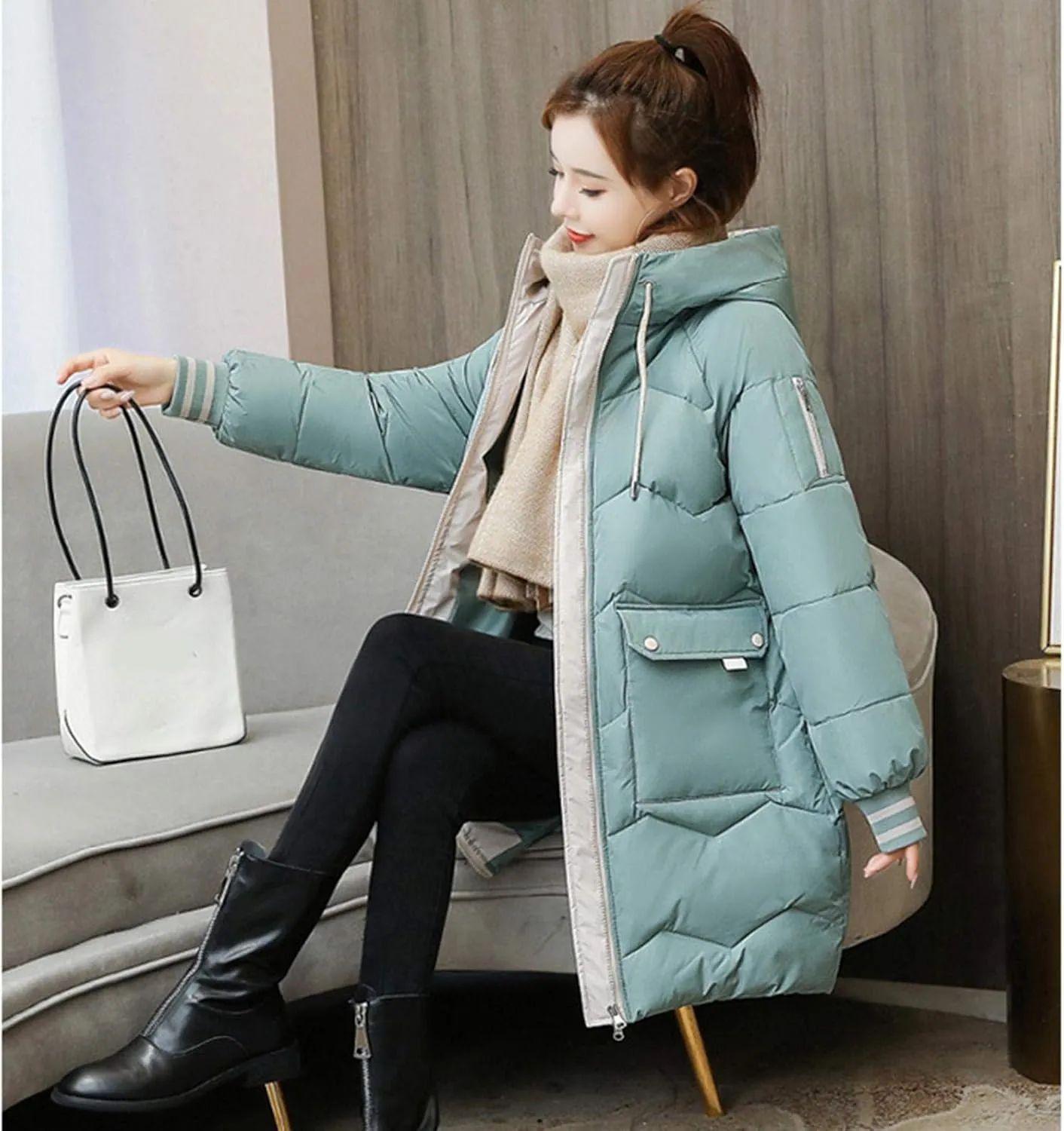 watersouprty Women's Down Jacket Hooded Puffer Parka Winter Down Coat