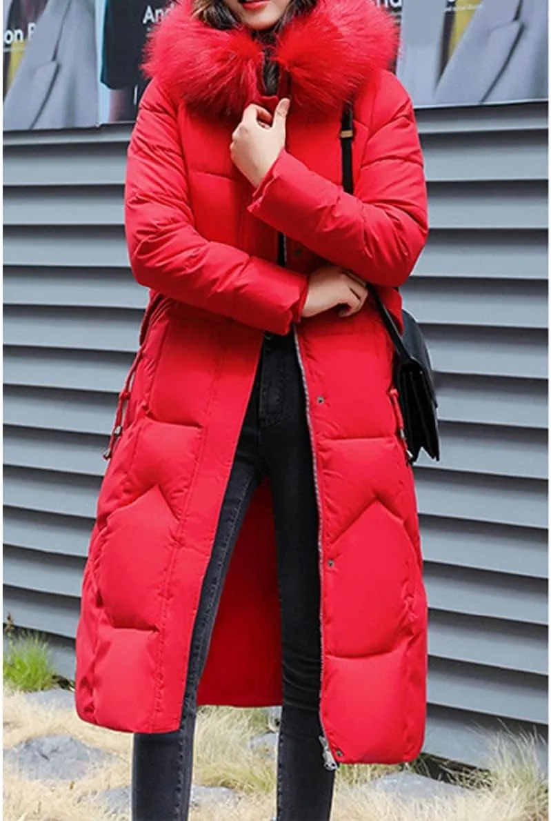 watersouprty Womens Quilted Down Jacket Winter Long Coat Faux Fur Hooded Puffer Jacket