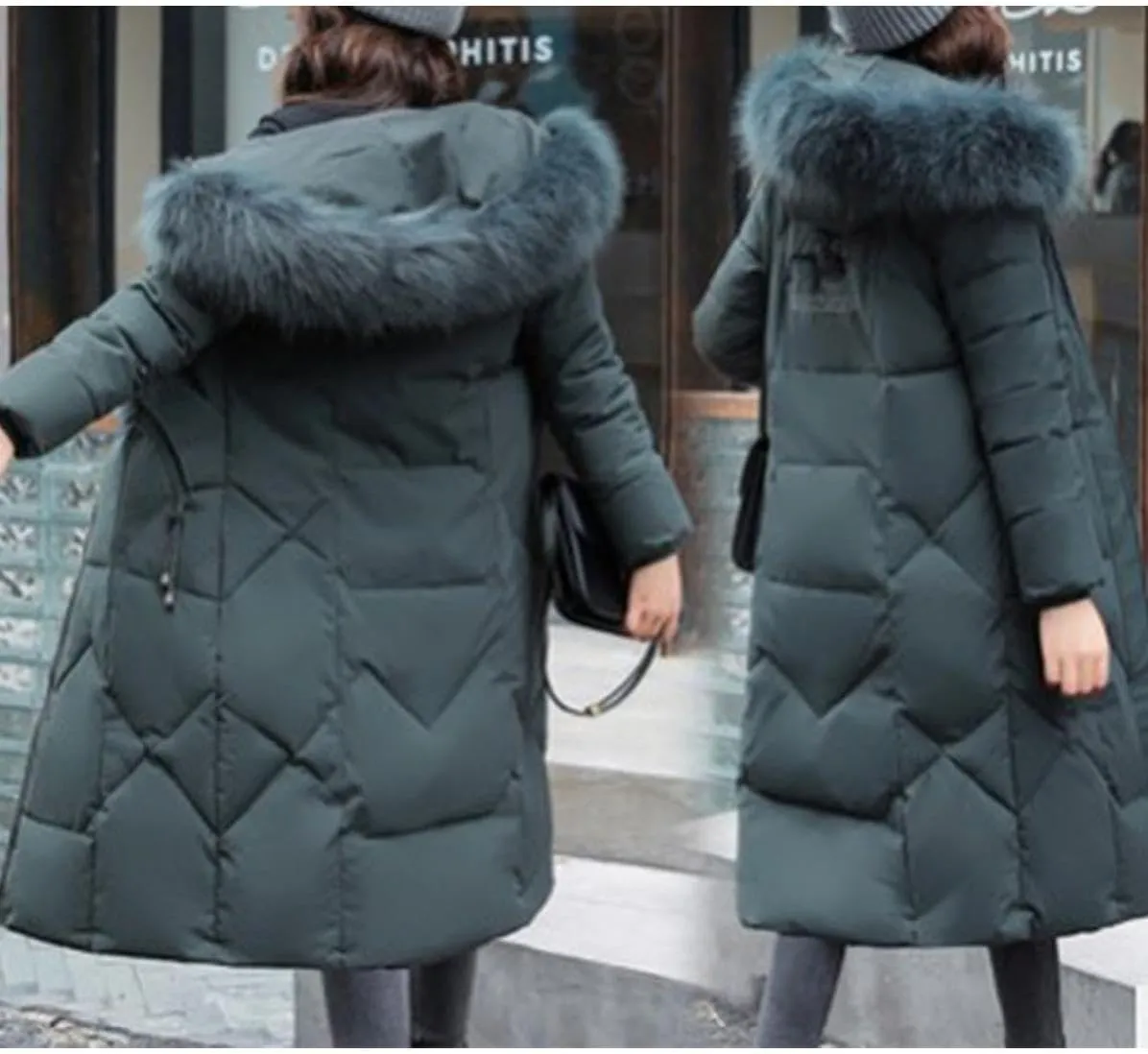 watersouprty Womens Quilted Down Jacket Winter Long Coat Faux Fur Hooded Puffer Jacket
