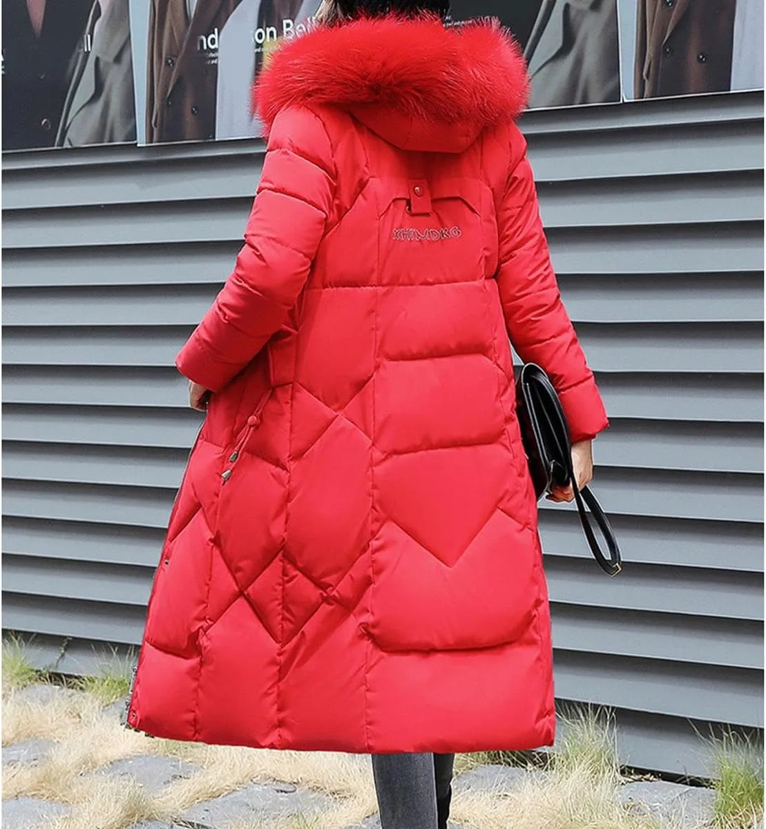 watersouprty Womens Quilted Down Jacket Winter Long Coat Faux Fur Hooded Puffer Jacket