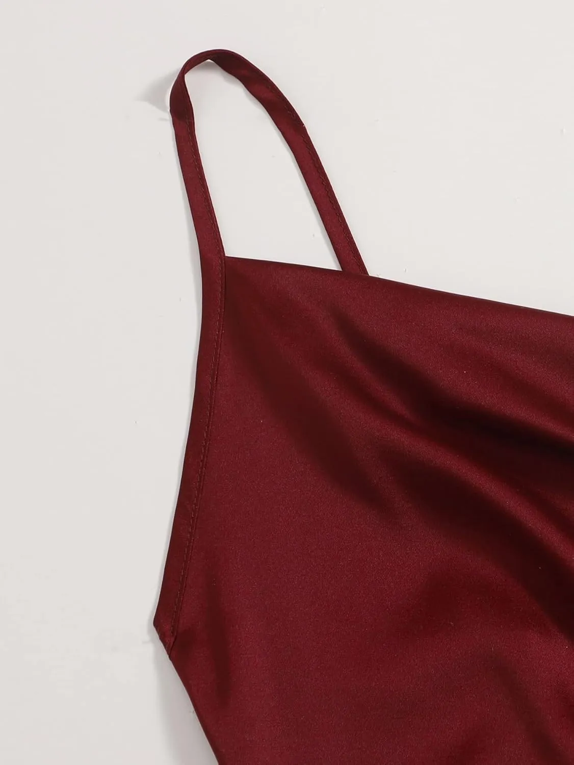 WDIRARA Women's Draped Cowl Neck Satin Cami Top Tie Backless Crop Camisole
