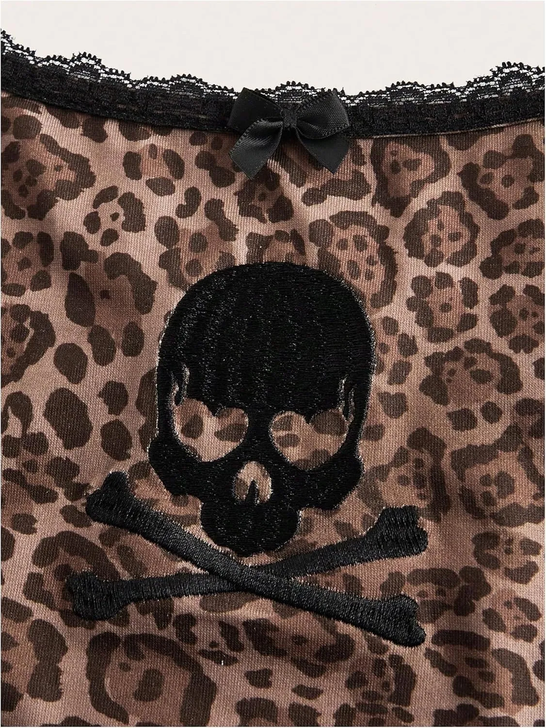 WDIRARA Women's Leopard Skull Cami Top Bow Lace Trim Spaghetti Strap Camisole