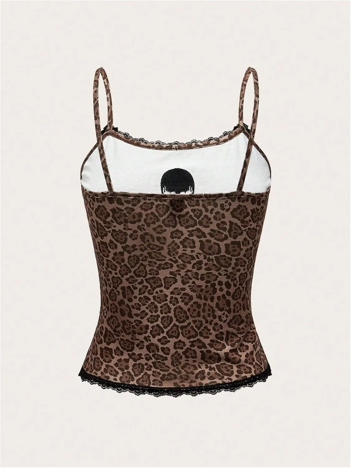 WDIRARA Women's Leopard Skull Cami Top Bow Lace Trim Spaghetti Strap Camisole