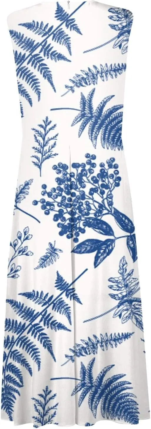 Wedding Guest Dresses for Women, Trendy Sleeveless V-Neck Flowy Long Dress Summer Floral Print Sexy Cocktail Dresses