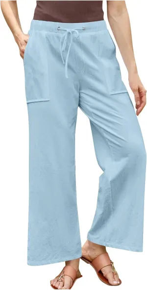 Wide Leg Linen Pants for Women 2025 Summer Casual Jogging Pants Drawstring High Waisted Lounge Trousers with Pockets