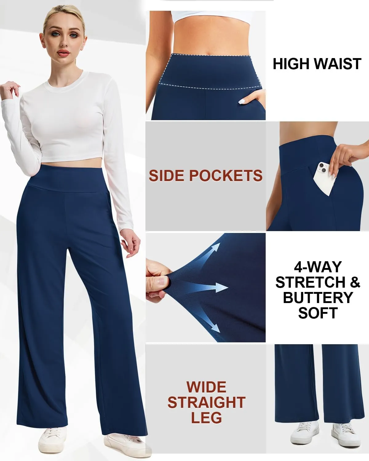 Wide Leg Pants Woman High Waist Yoga Pants Casual Work Dress Pants Lounge Sweatpants Loose Trousers with Pockets