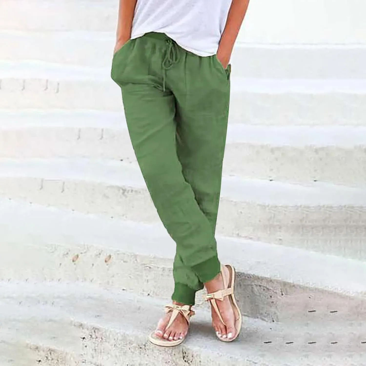 Wide Leg Sweatpants Winter Slack Work Capris with Pockets Straight Leg High Waisted
