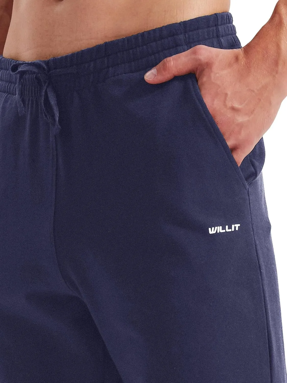 Willit Men's Cotton Yoga Sweatpants Athletic Pants Open Bottom Exercise Lounge Pants Loose Male Sweat Pants with Pockets