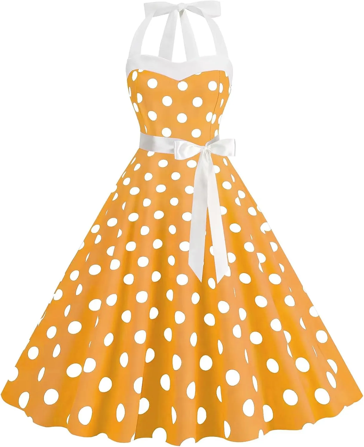 Women 1950s Retro Audrey Hepburn Dress Self Tie Backless Polka Dot 50s 60s Vintage Swing Cocktail Tea Party Dresses
