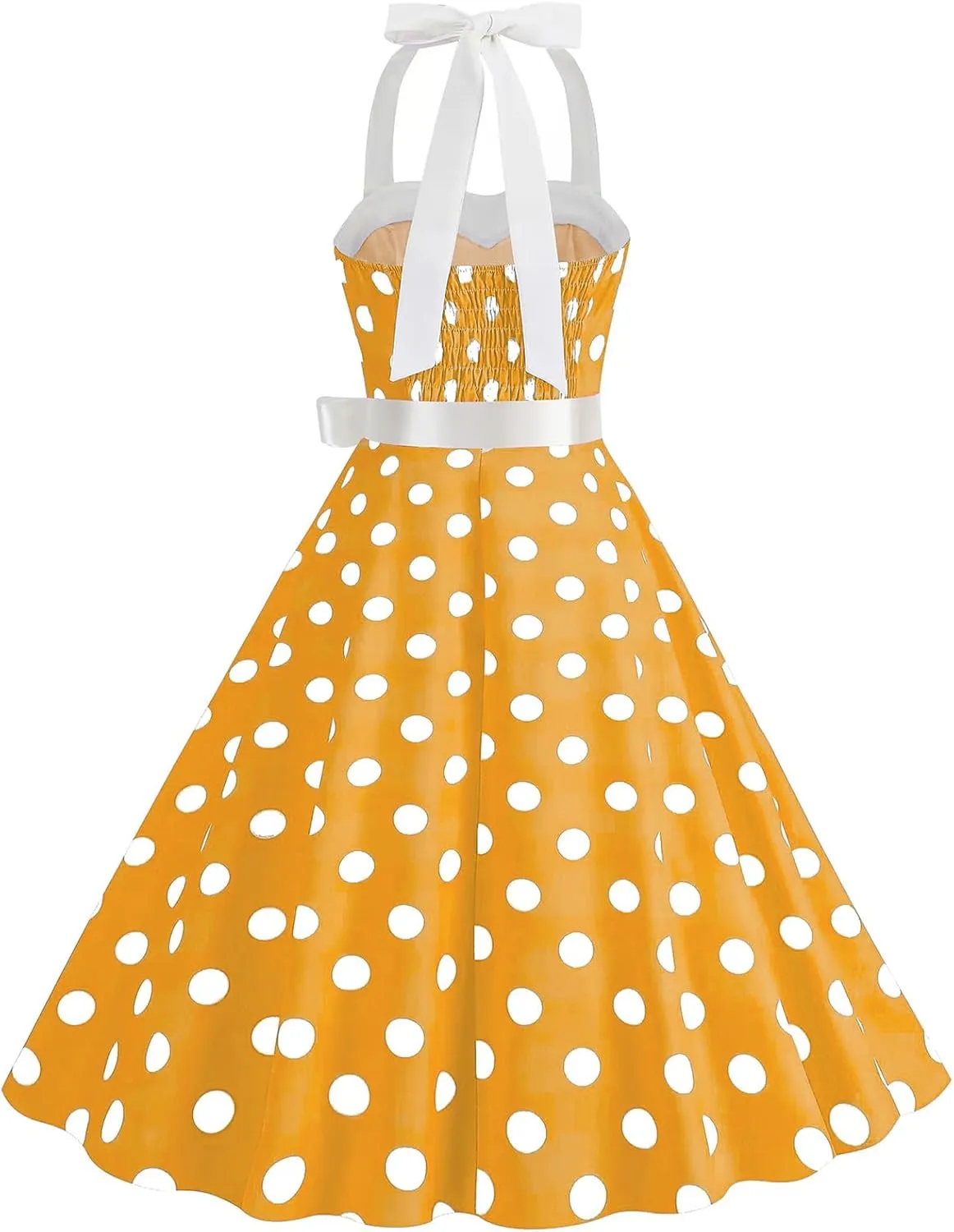 Women 1950s Retro Audrey Hepburn Dress Self Tie Backless Polka Dot 50s 60s Vintage Swing Cocktail Tea Party Dresses