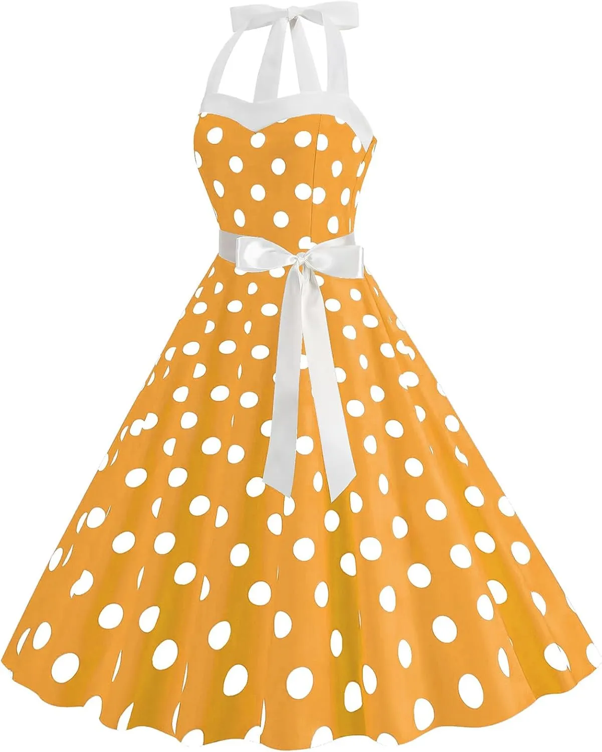 Women 1950s Retro Audrey Hepburn Dress Self Tie Backless Polka Dot 50s 60s Vintage Swing Cocktail Tea Party Dresses