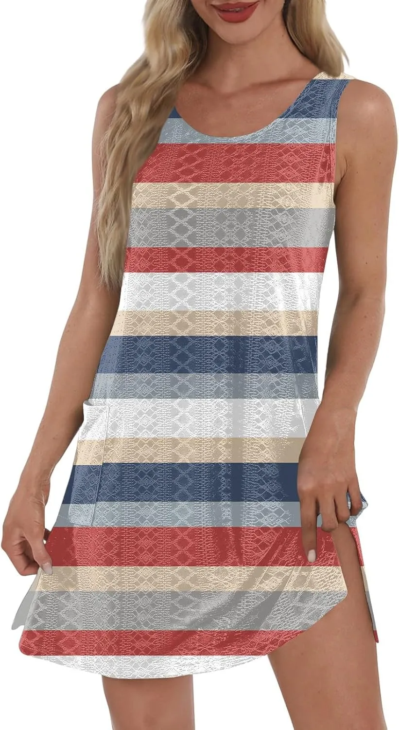 Women Casual Crew Neck Dress Floral Hawaiian Beach Sleeveless Tank Dresses 2025 Spring Summer Vacation Sundress