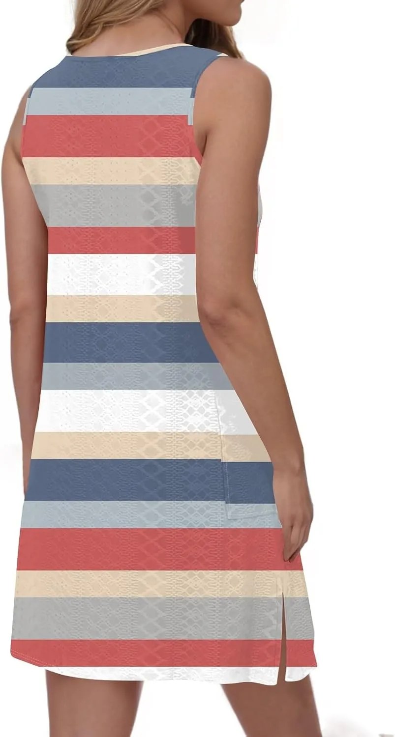 Women Casual Crew Neck Dress Floral Hawaiian Beach Sleeveless Tank Dresses 2025 Spring Summer Vacation Sundress