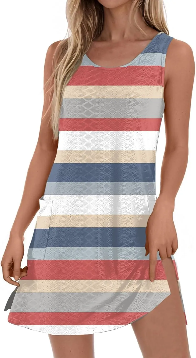 Women Casual Crew Neck Dress Floral Hawaiian Beach Sleeveless Tank Dresses 2025 Spring Summer Vacation Sundress