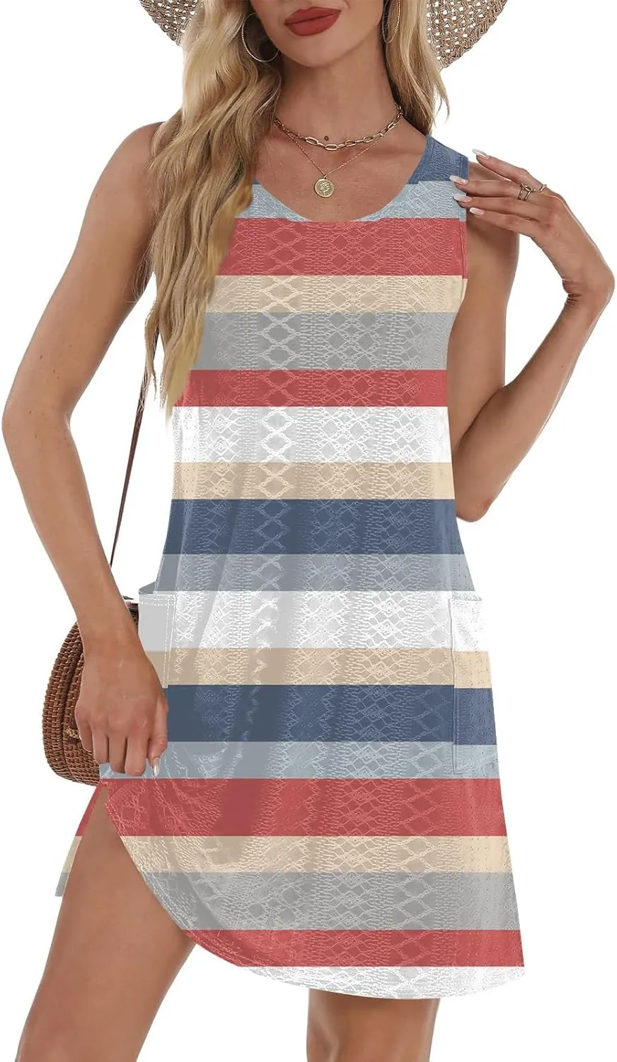 Women Casual Crew Neck Dress Floral Hawaiian Beach Sleeveless Tank Dresses 2025 Spring Summer Vacation Sundress