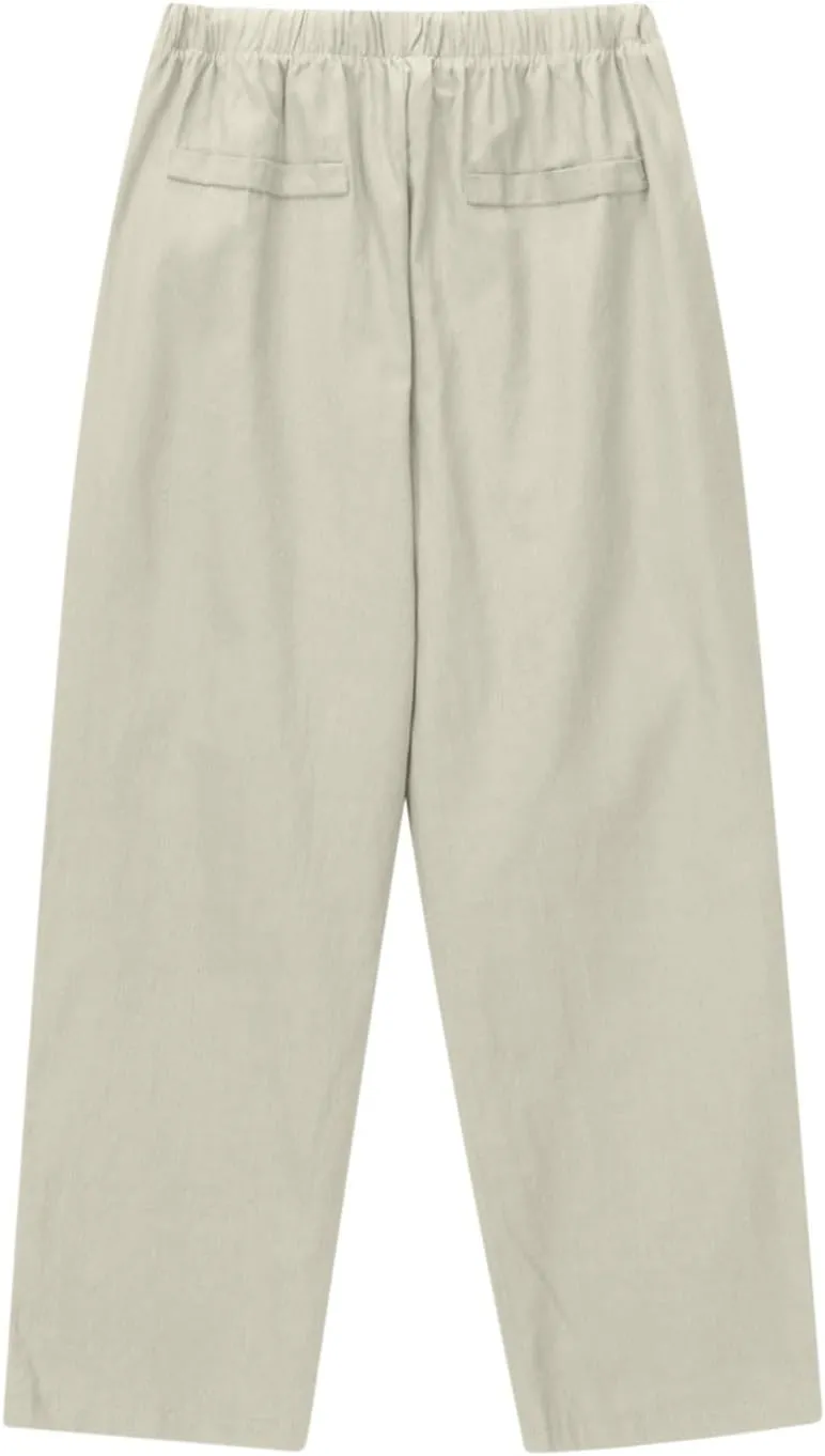 Women Cotton Linen Cropped Pants Casual Loose Wide Leg Trousers Summer Trendy Drawstring High Waist Pants with Pockets
