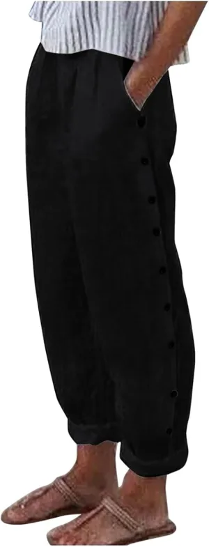 Women Cotton Linen Summer Palazzo Pant Trousers High Waist Straight Loose Fit Palazzo Pants Beach