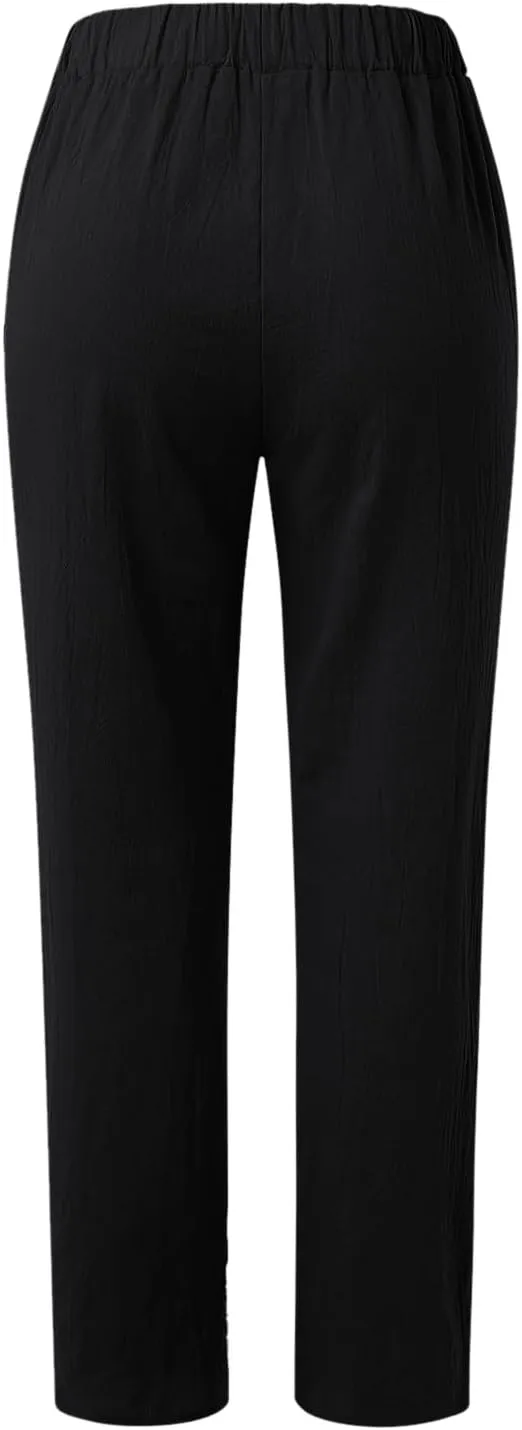 Women Cotton Linen Summer Palazzo Pant Trousers High Waist Straight Loose Fit Palazzo Pants Beach