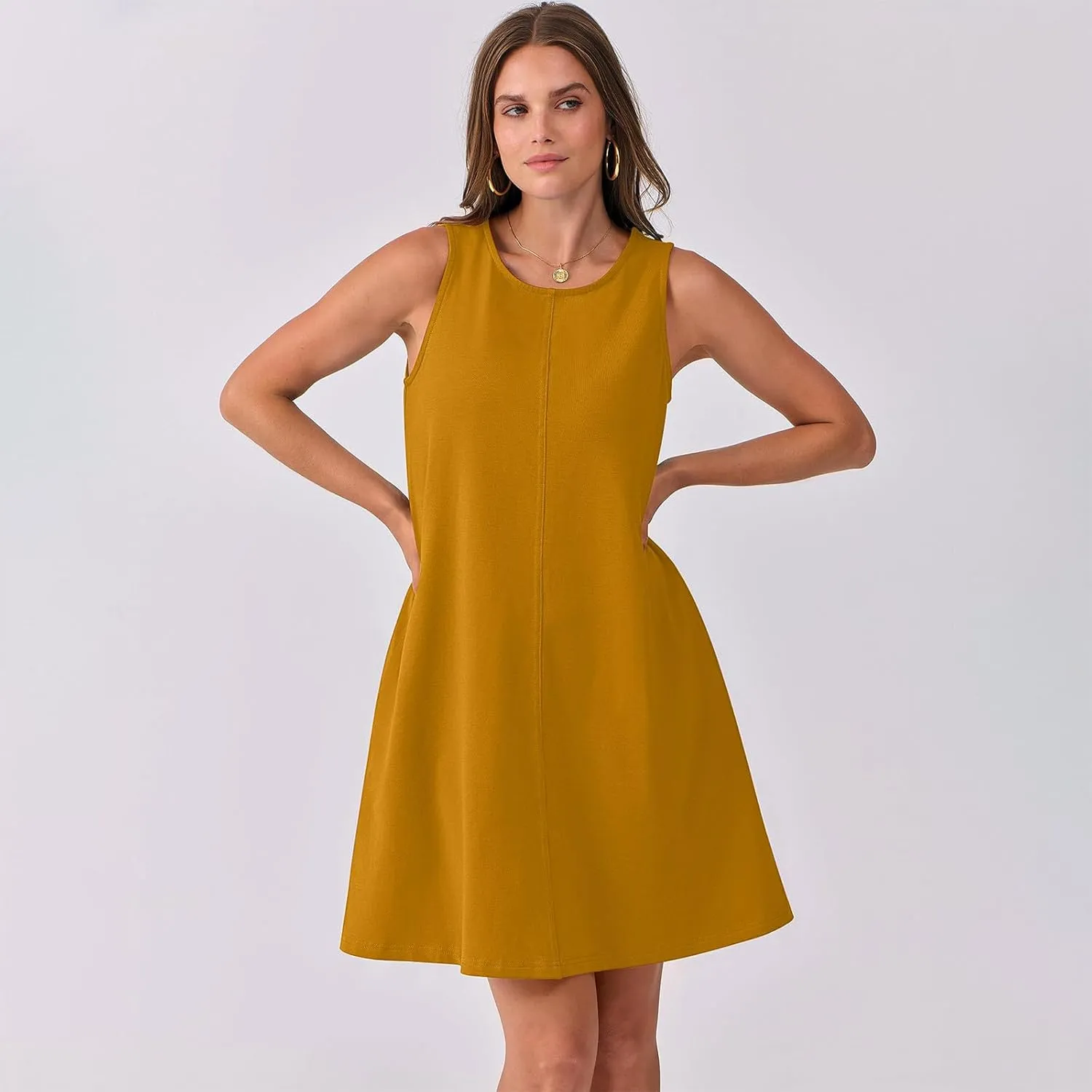 Women Cutout Back Mini Dress Summer Sleeveless V Neck Casual Tank Dresses 2025 Solid Beach Vacation Flare Sundress