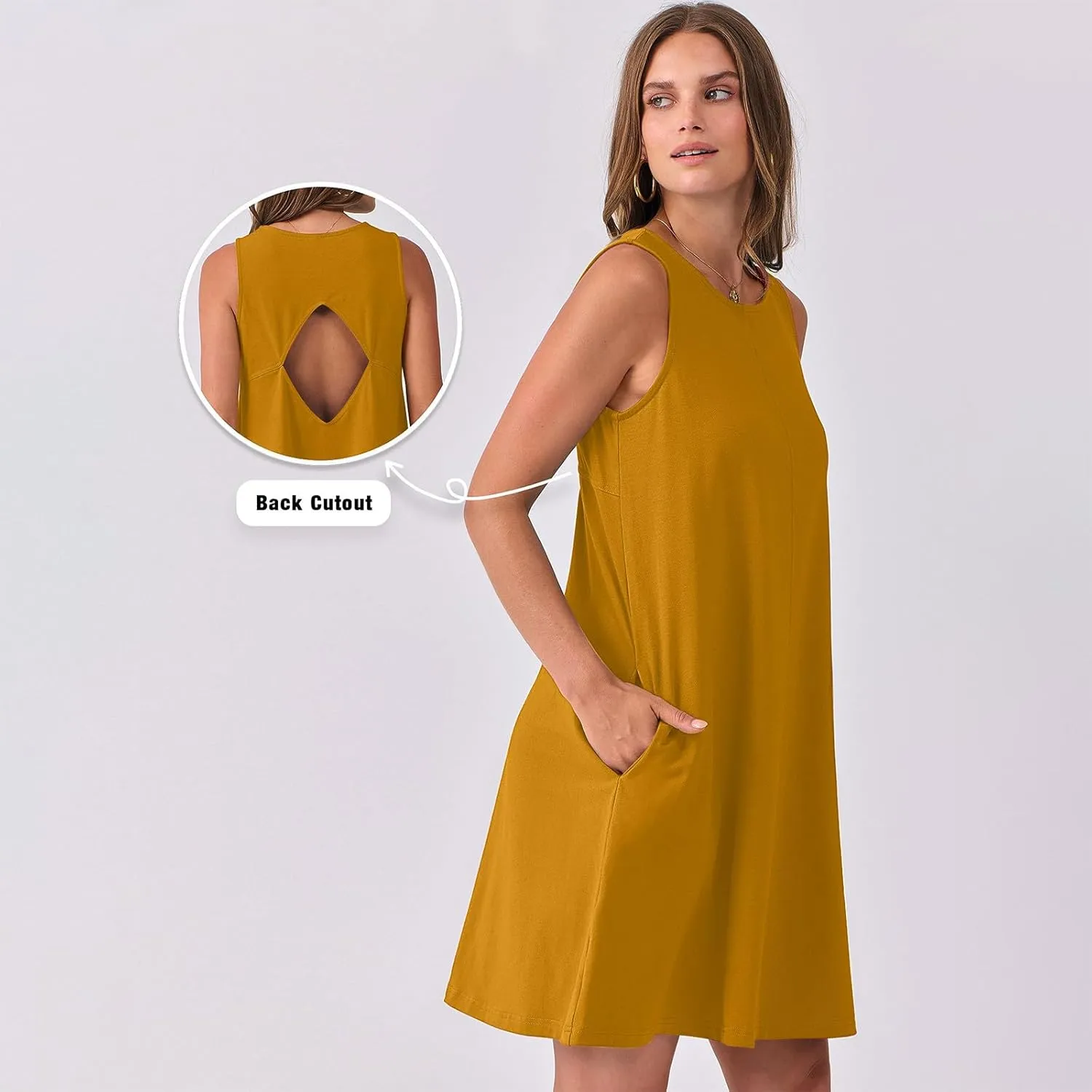 Women Cutout Back Mini Dress Summer Sleeveless V Neck Casual Tank Dresses 2025 Solid Beach Vacation Flare Sundress