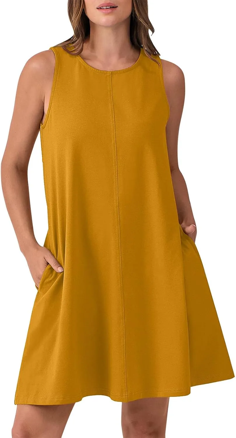 Women Cutout Back Mini Dress Summer Sleeveless V Neck Casual Tank Dresses 2025 Solid Beach Vacation Flare Sundress