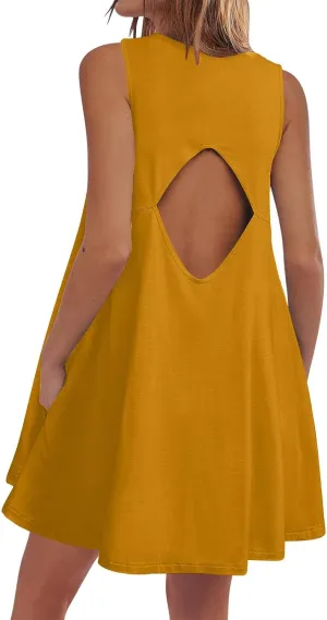 Women Cutout Back Mini Dress Summer Sleeveless V Neck Casual Tank Dresses 2025 Solid Beach Vacation Flare Sundress