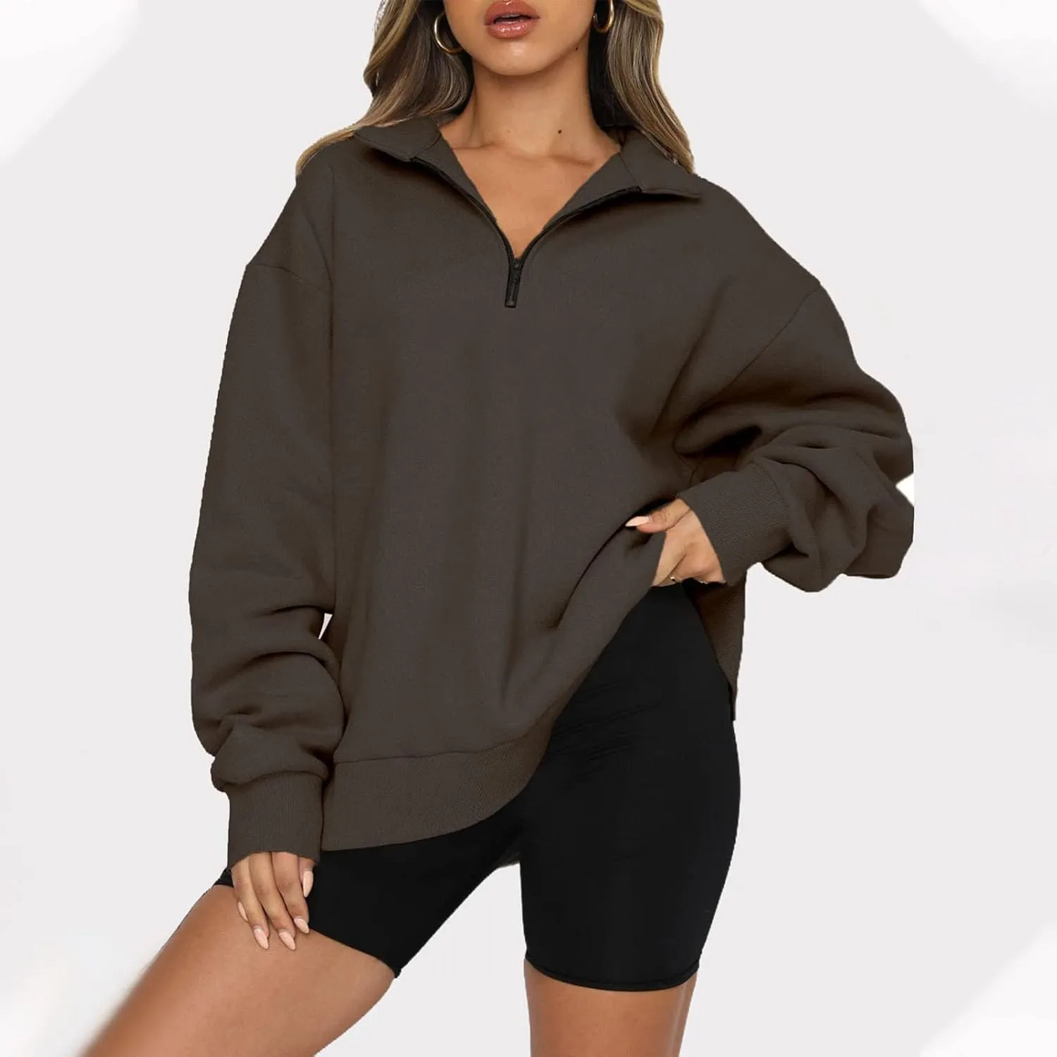 Women Half Zip Oversized Sweatshirt Quater Lapel Pullover Shirts Long Sleeve Fashion Tops Teen Girls Outfits Clothes 2023