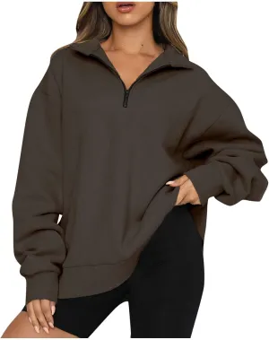Women Half Zip Oversized Sweatshirt Quater Lapel Pullover Shirts Long Sleeve Fashion Tops Teen Girls Outfits Clothes 2023