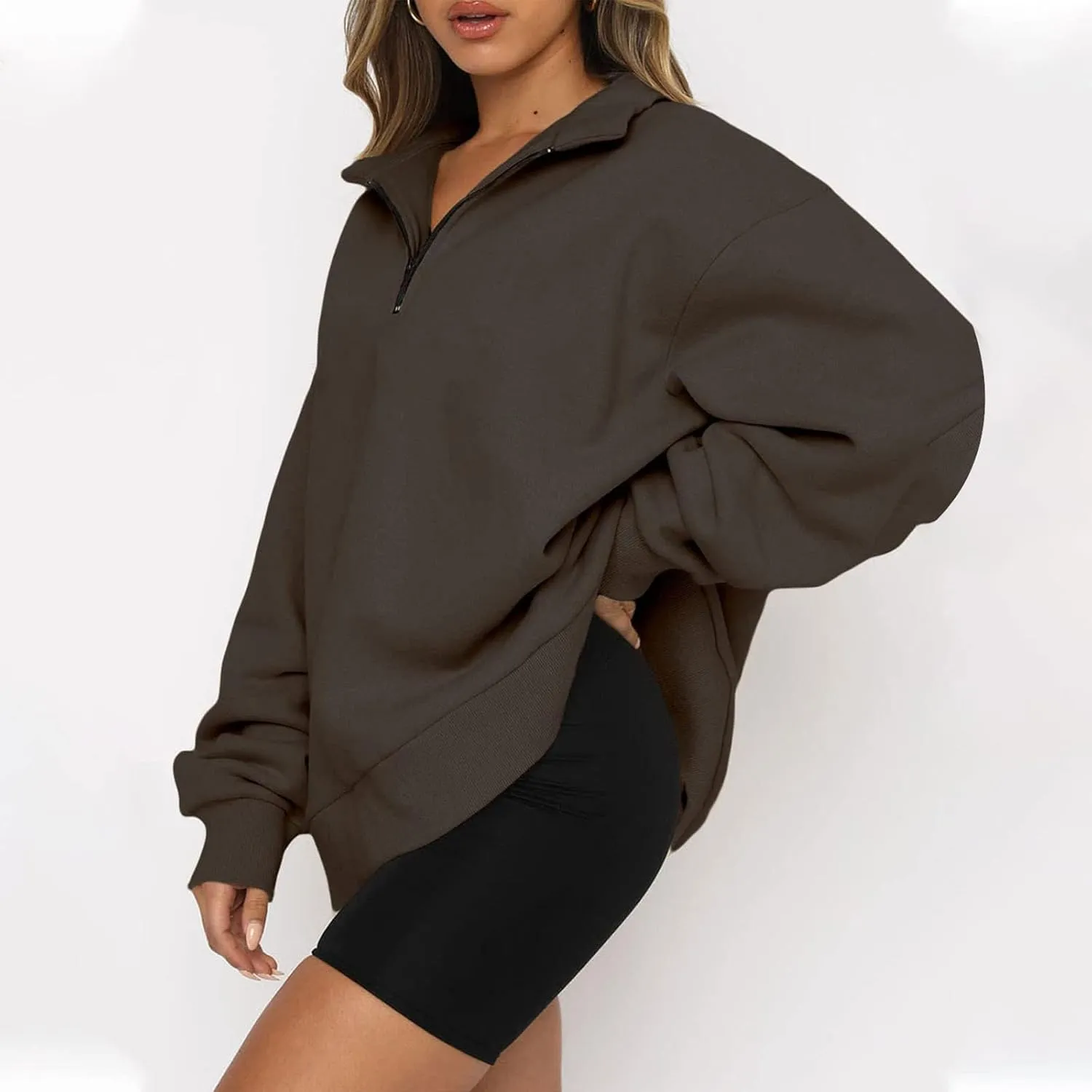 Women Half Zip Oversized Sweatshirt Quater Lapel Pullover Shirts Long Sleeve Fashion Tops Teen Girls Outfits Clothes 2023