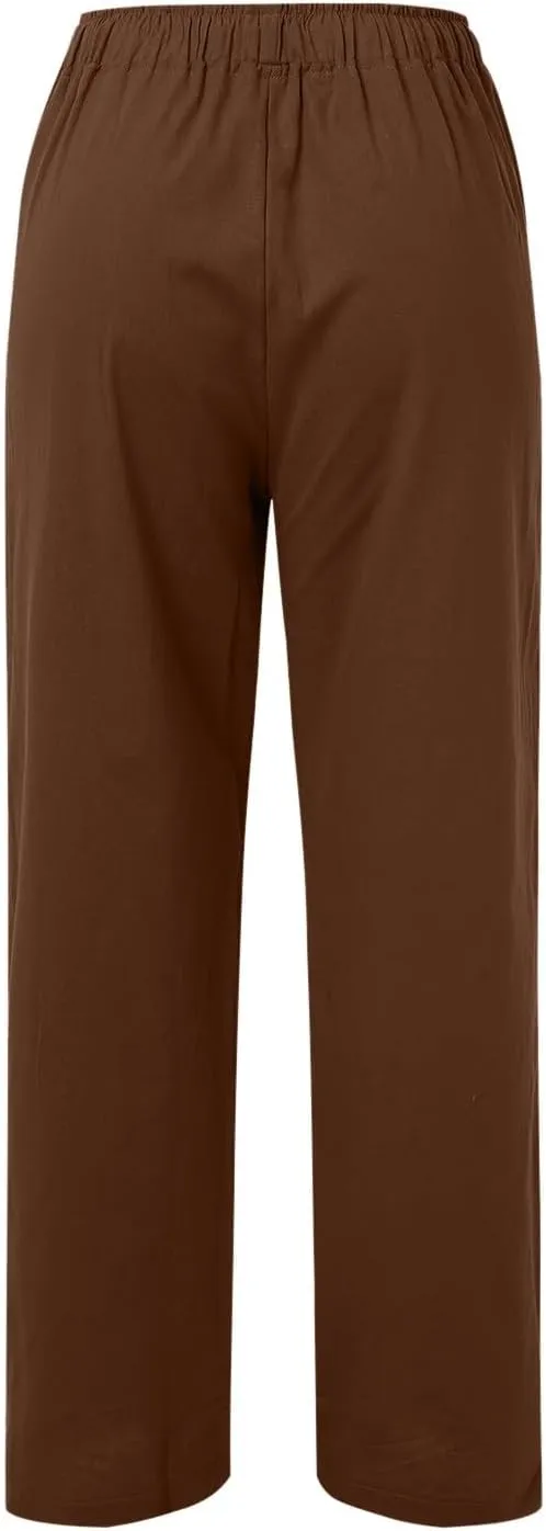 Women Linen Blend Summer Baggy Pants Low Waist Long Lounge Plus Size Pant Trousers Trendy