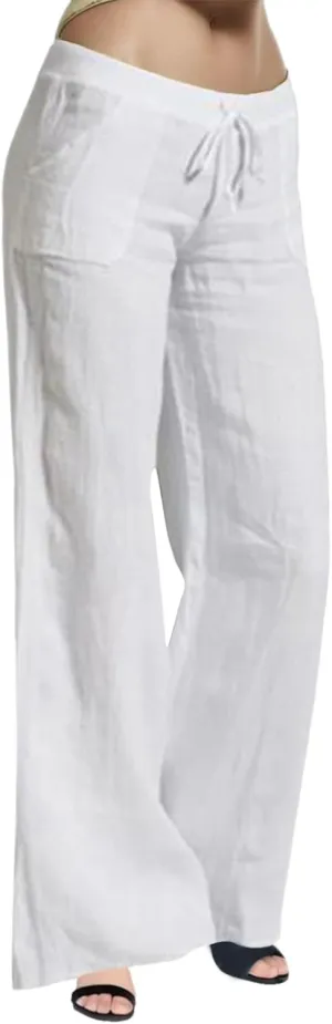 Women Linen Pants 2025 Summer Wide Leg Drawstring High Waisted Palazzo Pants Flowy Lounge Beach Trousers with Pockets