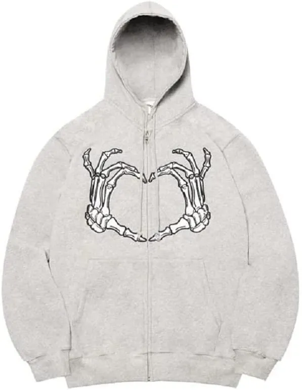 Women Men Skeleton Print Oversized Sweatshirt Zip Up Hoodie Jacket Shacket Coat Aesthetic Streetwear Top