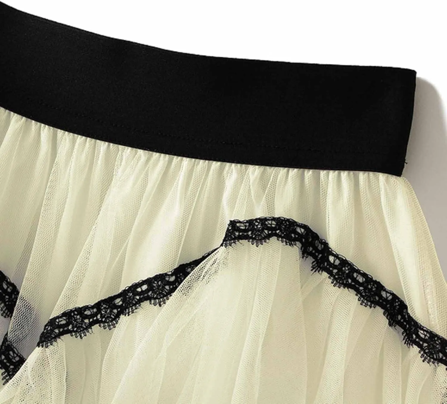 Women Mid Length Skirt Dance Party A Line High Waisted Lace Tulle Tiered Skirt Holiday Party Costume Fall Mini