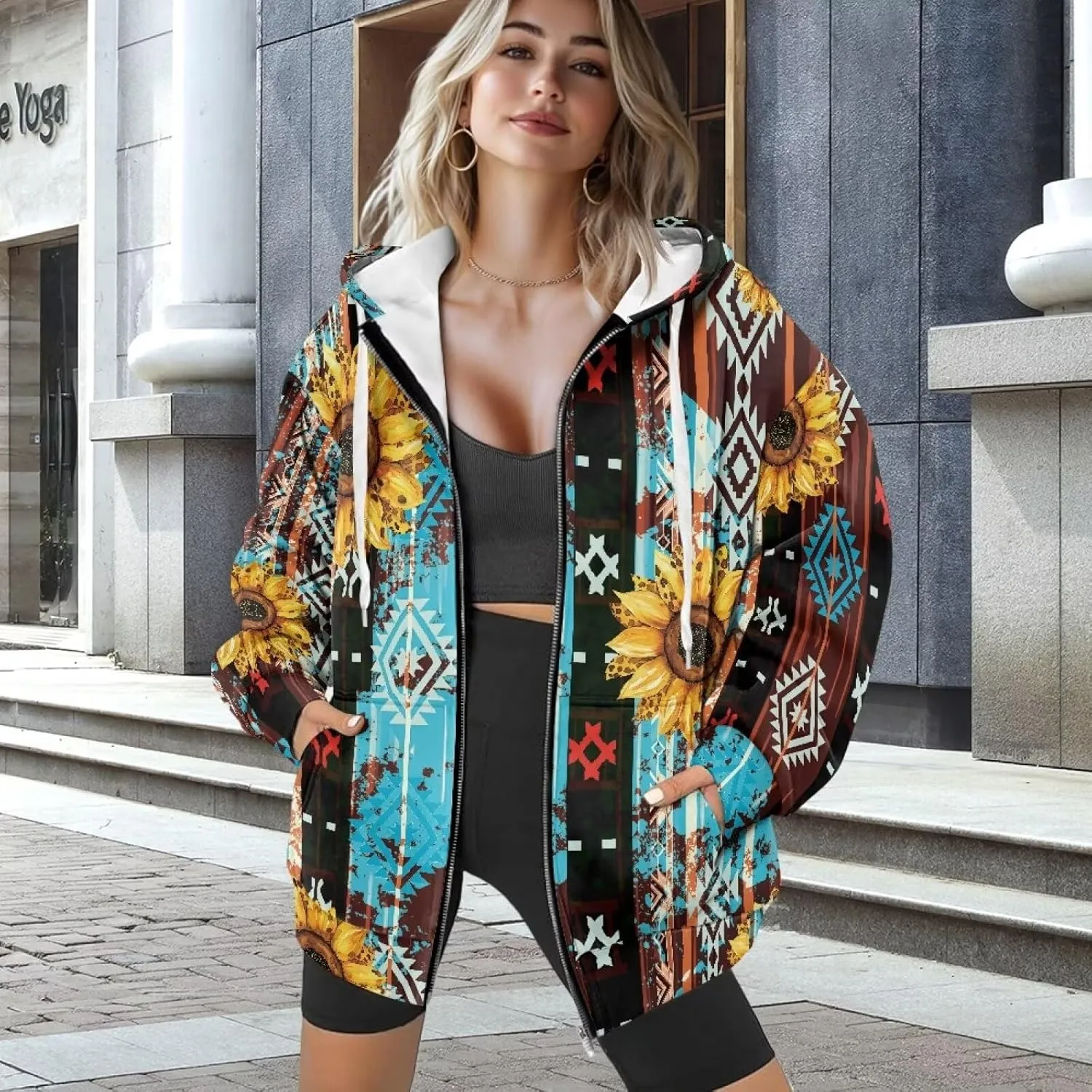 Women Oversized Hoodies Zip Up Sweatshirt Y2k Hooded Jacket Long Sleeve Fall Winter Sportswear with Pocket