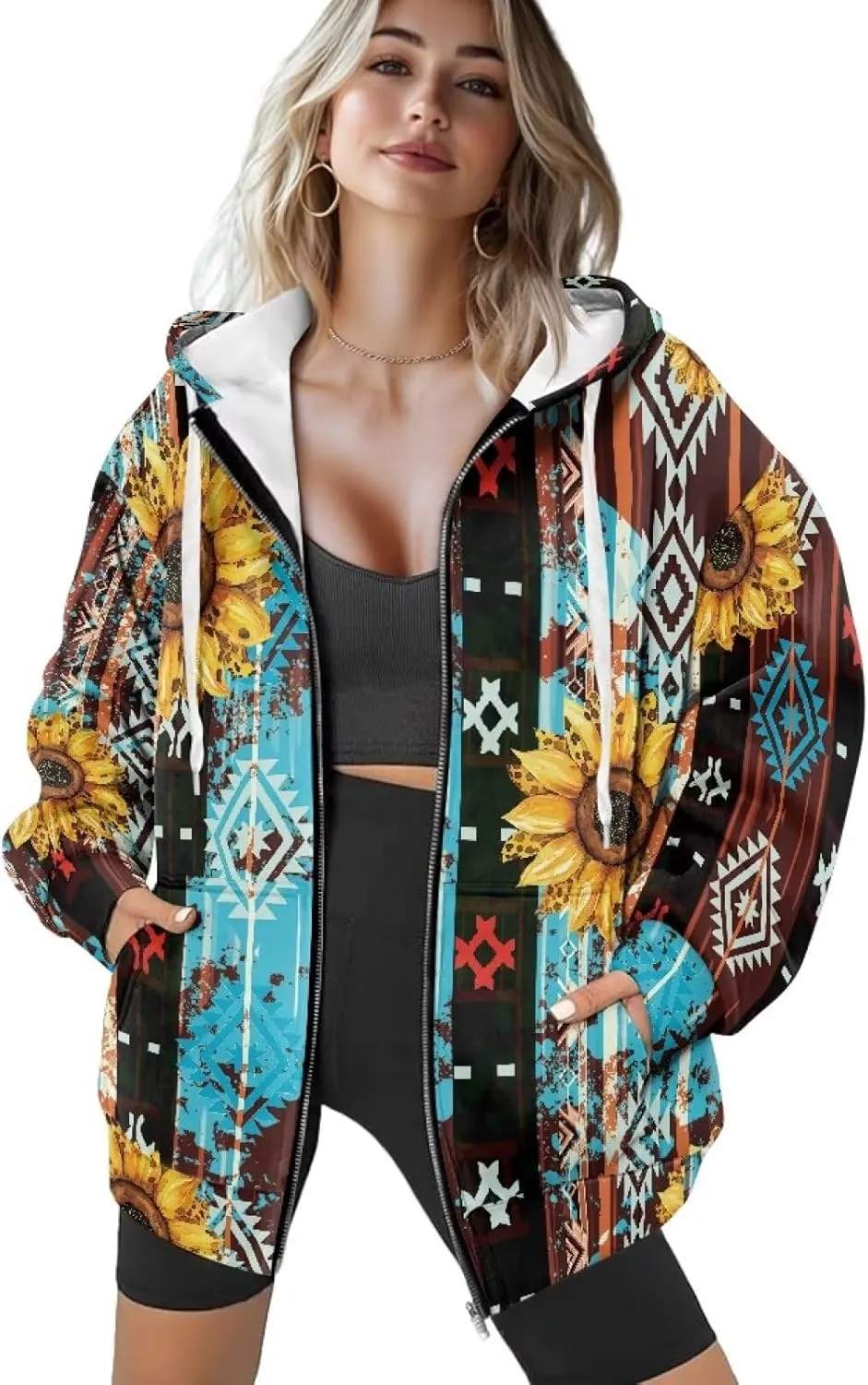 Women Oversized Hoodies Zip Up Sweatshirt Y2k Hooded Jacket Long Sleeve Fall Winter Sportswear with Pocket