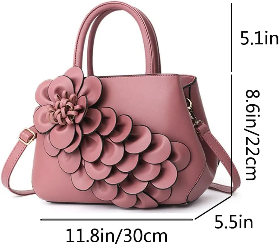 Women Petal Top Handle Handbag Purse PU Zipper Satchel Crossbody Shoulder Bag Tote