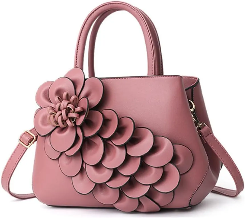 Women Petal Top Handle Handbag Purse PU Zipper Satchel Crossbody Shoulder Bag Tote