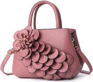 Women Petal Top Handle Handbag Purse PU Zipper Satchel Crossbody Shoulder Bag Tote