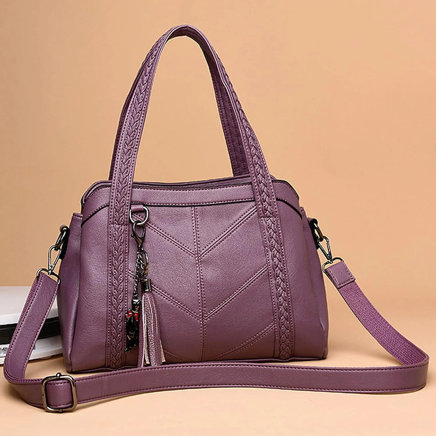 Women Purse and Handbags Fashion Tote PU Stiching Top Handle Satchel Shoulder Bag