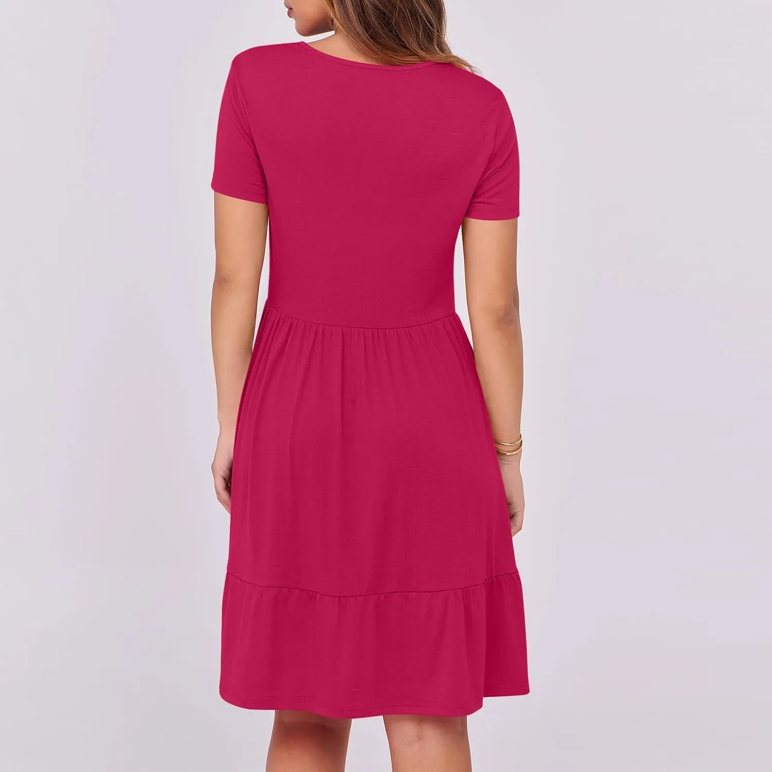 Women Square Neck Swing Dress Summer Casual Short Sleeve Midi Dresses Flowy Ruffle Comfy A-Line Dress with Pockets